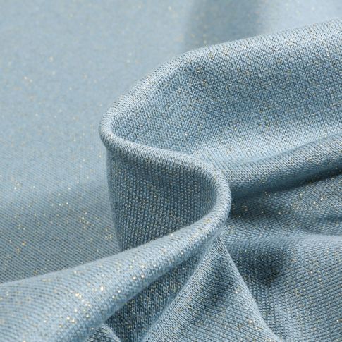 Tissu Bord côte pailleté Or sur fond Bleu clair