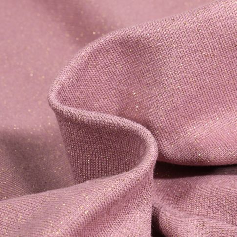 Tissu Bord côte pailleté Or sur fond Rose pâle