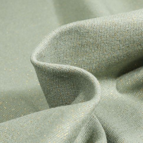Tissu Bord côte pailleté Or sur fond Vert amande