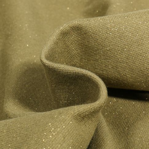 Tissu Bord côte pailleté Or sur fond Vert kaki