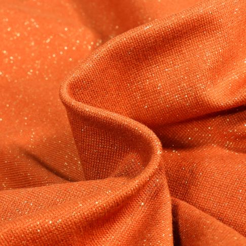 Tissu Bord côte pailleté Or sur fond Orange