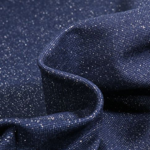 Tissu Bord côte pailleté Argent sur fond Bleu nuit