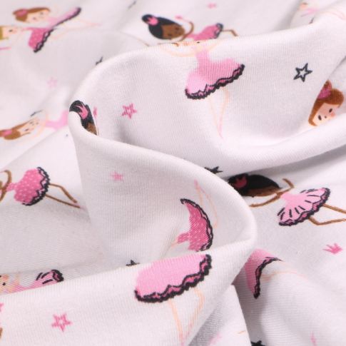 Tissu Jersey Coton Danseuses tutu sur fond Gris clair