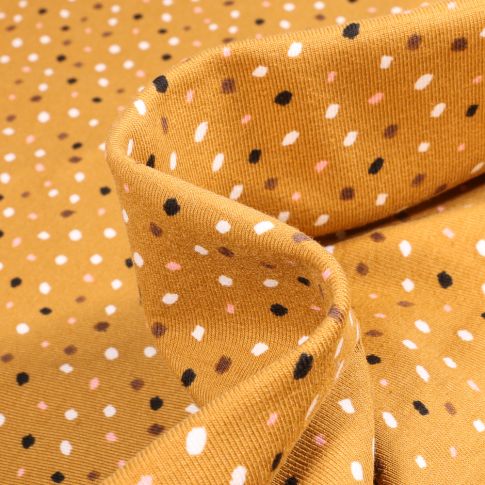 Tissu Jersey Coton Points multicolores sur fond Jaune