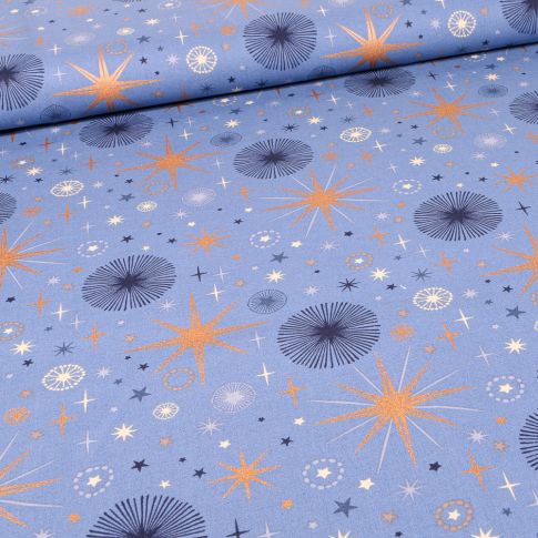 Tissu Coton imprimé Constellation Noël sur fond Bleu