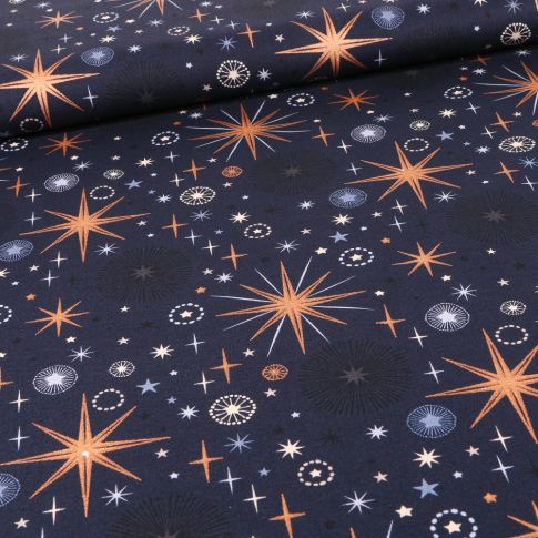 Tissu Coton imprimé Constellation Noël sur fond Bleu nuit