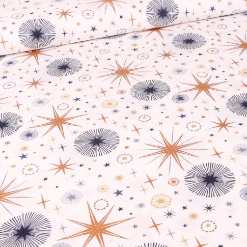 Tissu Coton imprimé Constellation Noël sur fond Blanc cassé
