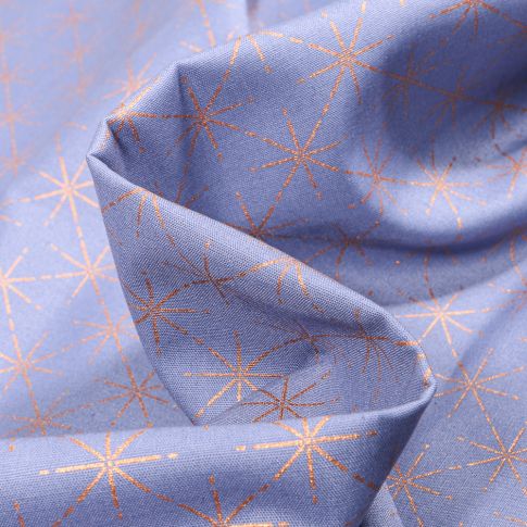 Tissu Coton imprimé Fines étoiles dorées sur fond Bleu ciel