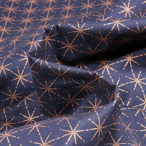 Tissu Coton imprimé Fines étoiles dorées sur fond Bleu marine