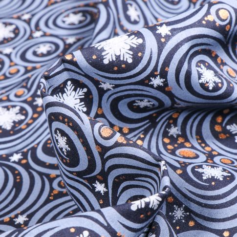 Tissu Coton imprimé Souffle de noël sur fond Bleu marine