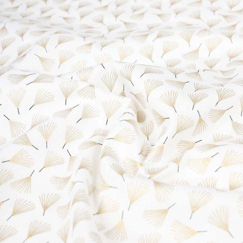 Tissu Coton imprimé Fleurs dorés sur fond Blanc