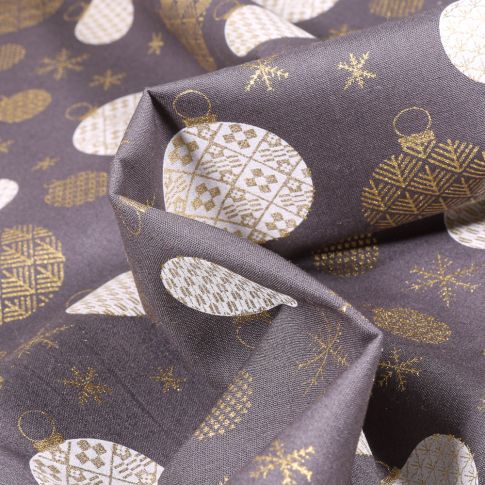 Tissu Coton imprimé Déco de noël sur fond Gris foncé