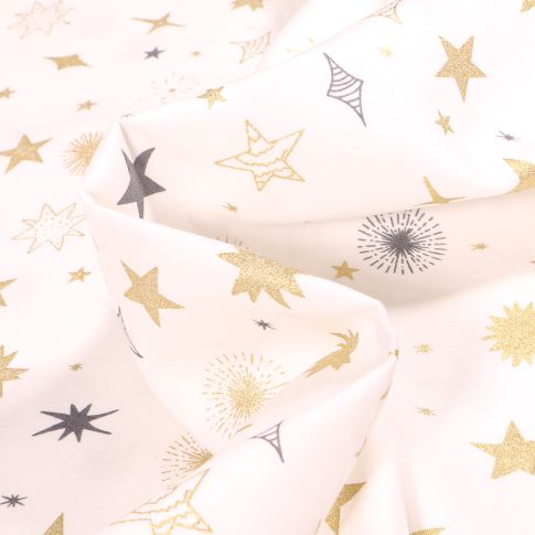 Tissu Coton imprimé Etoiles différentes formes sur fond Blanc