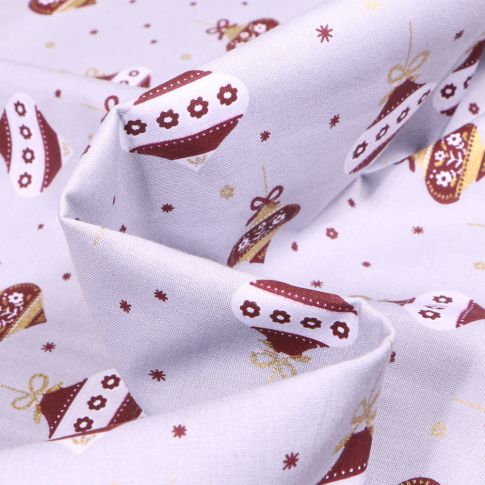 Tissu Coton imprimé Boules de décoration noël sur fond Gris clair