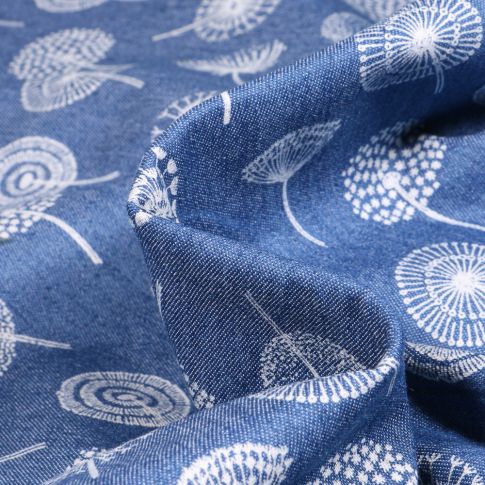 Tissu Chambray Pissenlit sur fond Bleu jean