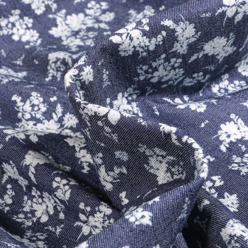 Tissu Chambray Fleurista sur fond Bleu nuit