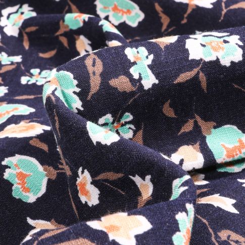 Tissu Viscose texturé Florista sur fond Bleu marine