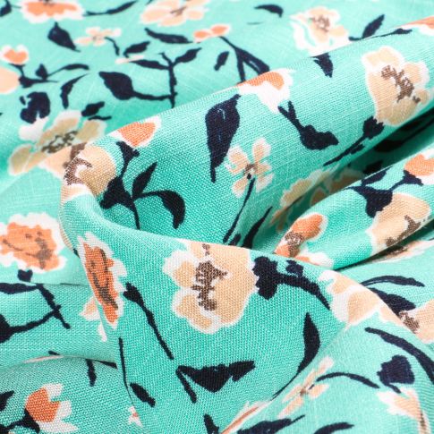 Tissu Viscose texturé Florista sur fond Vert menthe