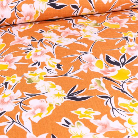 Tissu Jersey Viscose  Juana sur fond Orange