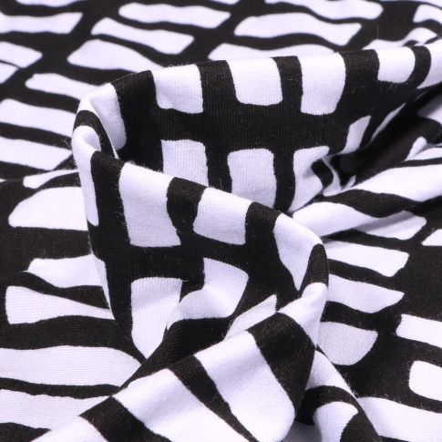 Tissu Jersey Viscose  Rectangle abstrait sur fond Noir