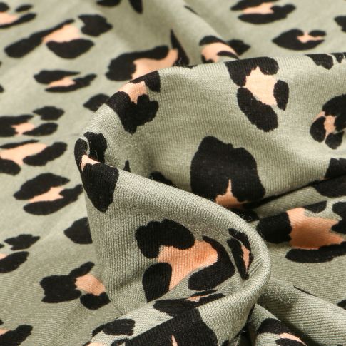 Tissu Jersey Viscose  Léoprint sur fond Vert d'eau