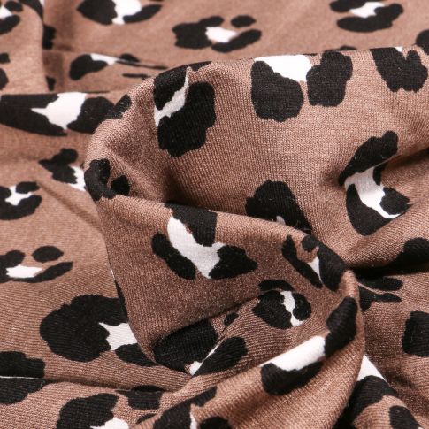 Tissu Jersey Viscose  Léoprint sur fond Marron