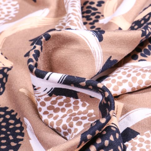 Tissu Jersey Viscose  Cercles lignes abstraites sur fond Beige