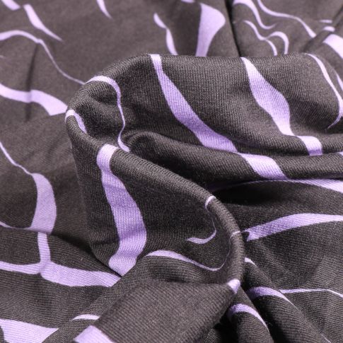 Tissu Jersey Viscose  Zébré lila sur fond Noir