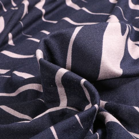 Tissu Jersey Viscose  Zébré gris sur fond Bleu marine