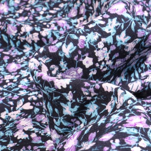 Tissu Viscose texturé Coqueli lila sur fond Bleu marine