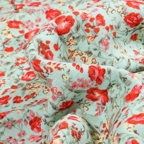 Tissu Viscose texturé Coqueli sur fond Vert menthe