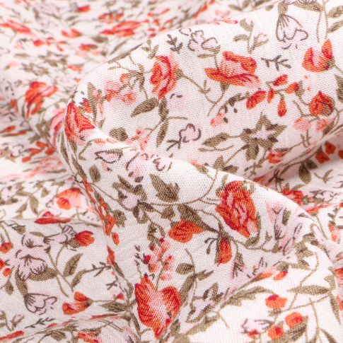 Tissu Viscose texturé Coqueli sur fond Blanc cassé