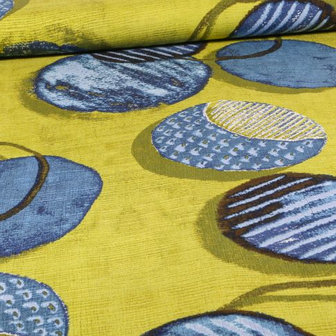 Tissu Viscose texturé Rond rayés pointillés sur fond Vert anis