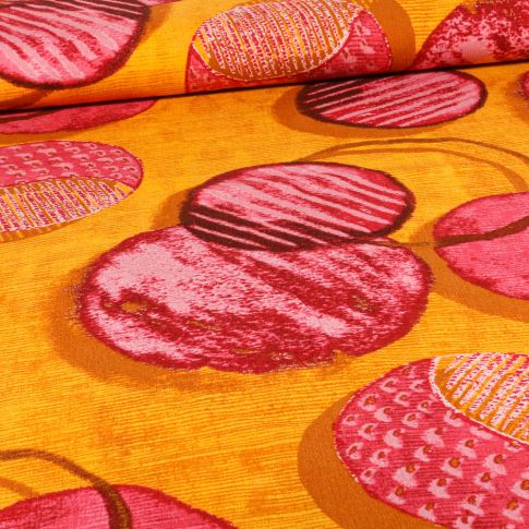 Tissu Viscose texturé Rond rayés pointillés sur fond Jaune