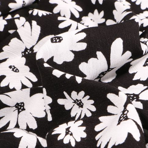 Tissu Viscose Stella flowers sur fond Noir