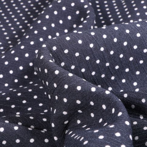 Tissu Viscose texturé Mini dots sur fond Bleu marine
