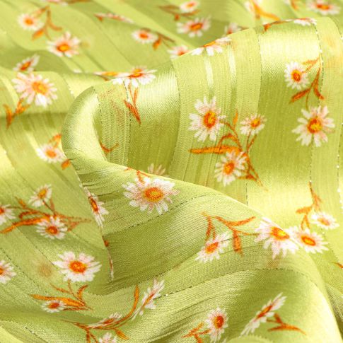 Tissu Voile satiné flowers sur fond Vert anis