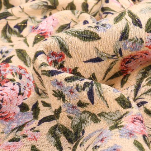 Tissu Viscose texturé Maria rayures lurex sur fond Beige