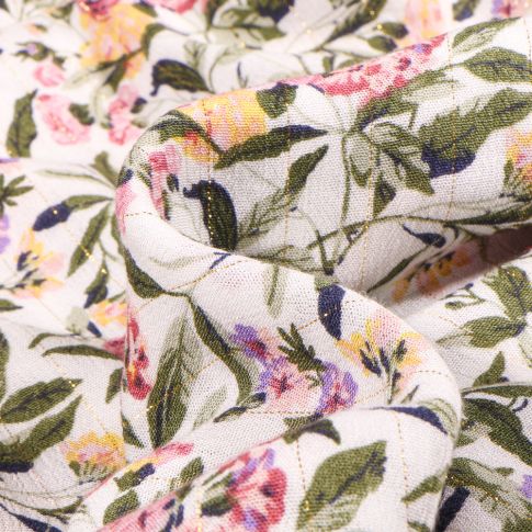 Tissu Viscose texturé Maria rayures lurex sur fond Blanc cassé