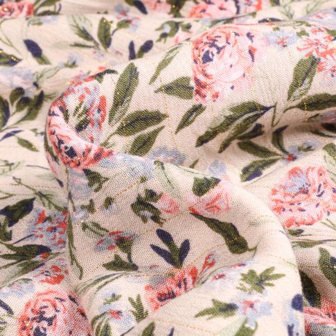 Tissu Viscose texturé Maria rayures lurex sur fond Ecru