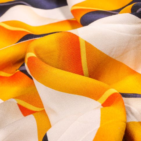 Tissu Viscose Larges chevrons colorés sur fond Jaune