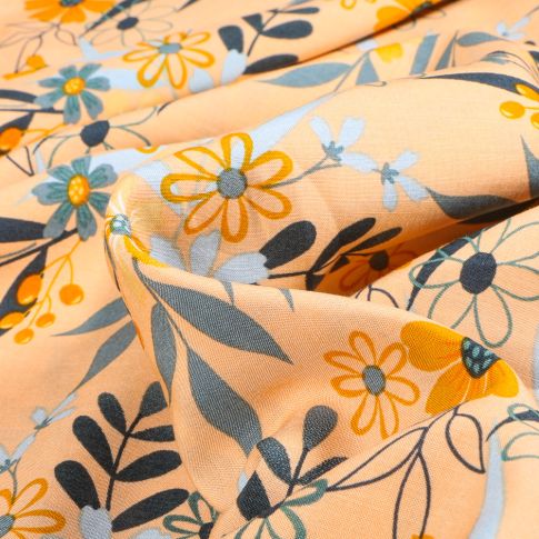 Tissu Viscose Flower Lua sur fond Jaune