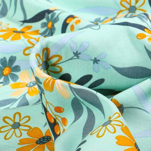 Tissu Viscose Flower Lua sur fond Vert menthe