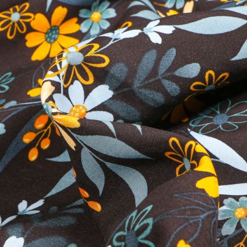 Tissu Viscose Flower Lua sur fond Noir