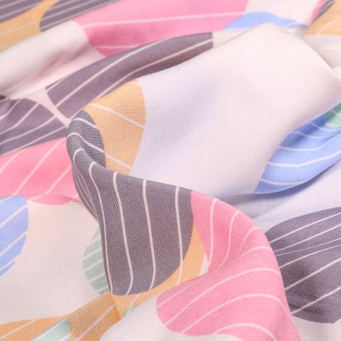 Tissu Viscose Grands cercles rayés colorés sur fond Blanc