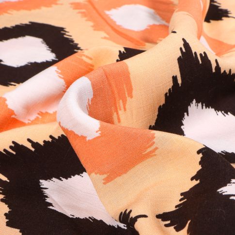 Tissu Viscose Ikat Losanges stylisés sur fond Beige