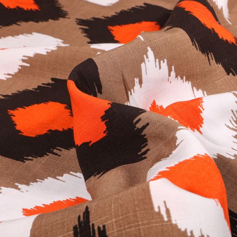 Tissu Viscose Ikat Losanges stylisés sur fond Marron