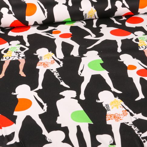 Tissu Jersey Coton Personnages sur fond Noir