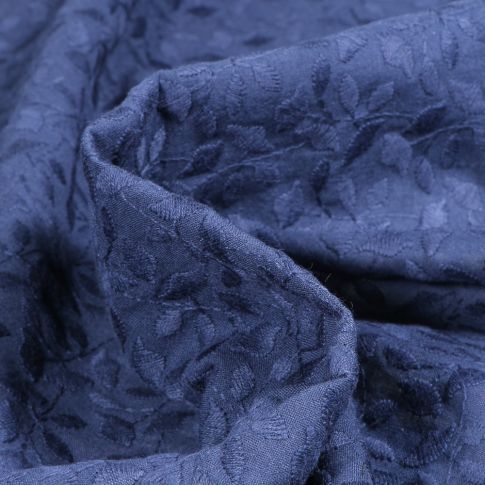 Tissu Coton brodé uni Esperanza sur fond Bleu marine