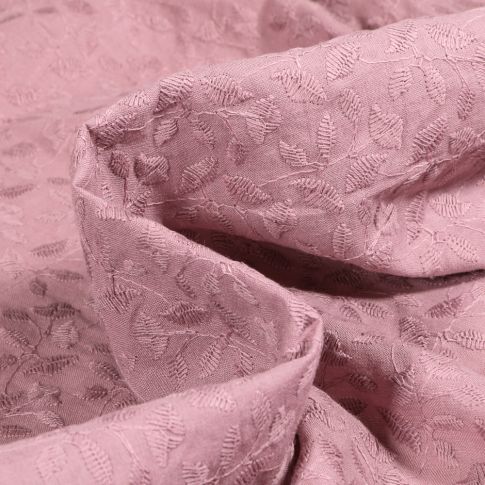 Tissu Coton brodé uni Esperanza sur fond Vieux rose